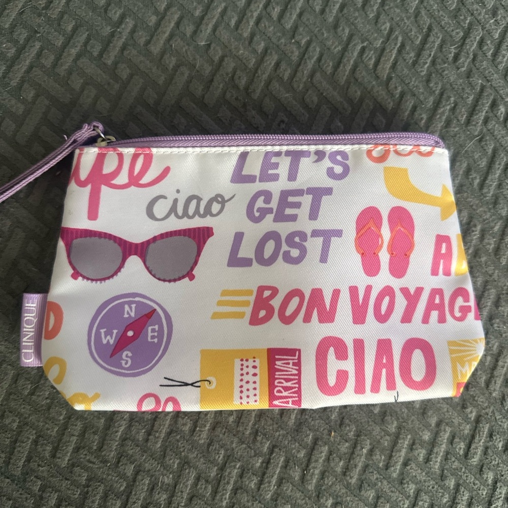 Clinique Bon Voyage Cosmetic Pouch with Pink and Yellow Accents